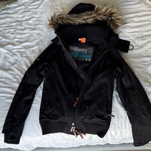 Superdry Black Jacket with Fur Trim